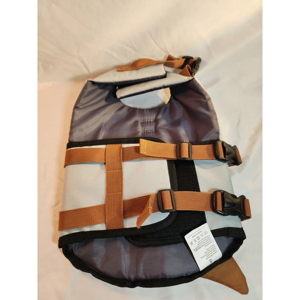 Shark Fin Dog Life Jacket Small Orange Grey Reflective Safety Swim Vest PFD